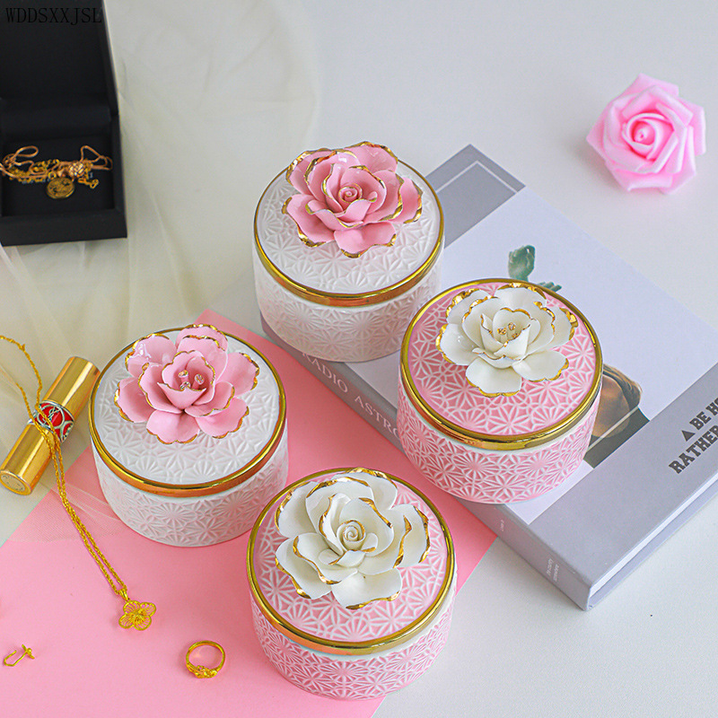 three-dimensional Handwork flowers storage jar ceramic crafts hand-painted gold home heart-shaped jewelry box storage box