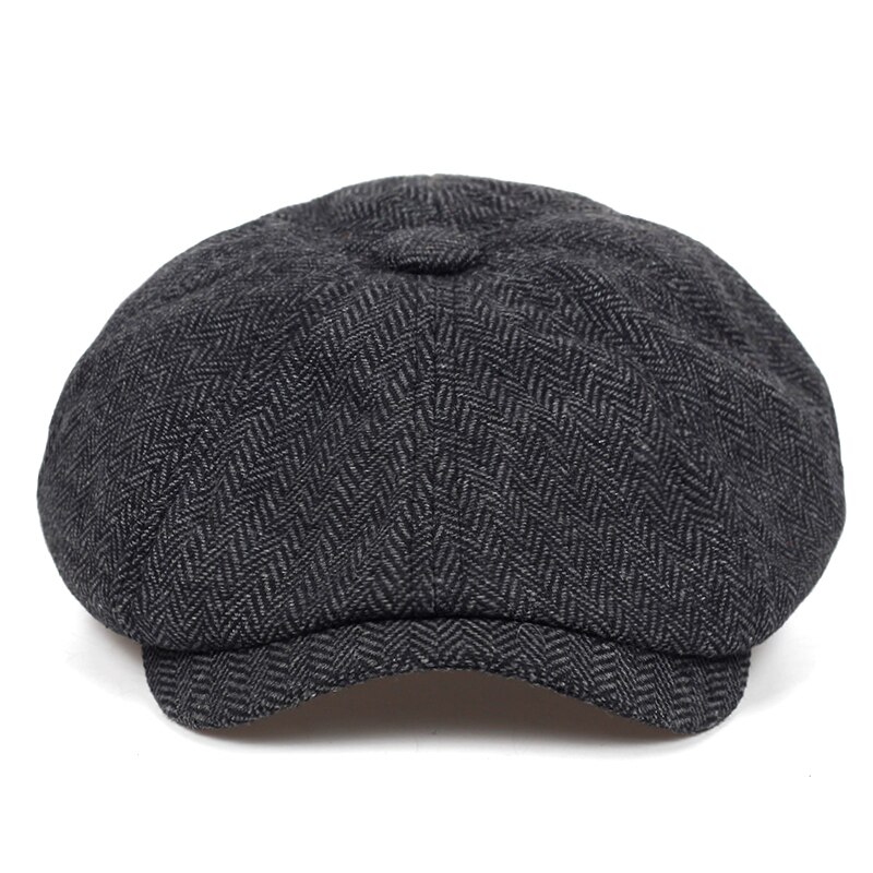 Retro Herringbone Newsboy Caps Men newsboy hat Stitching berets Cap Autumn Winter Men Vintage Painter Octagonal Hats gorras: Dark Grey / XL