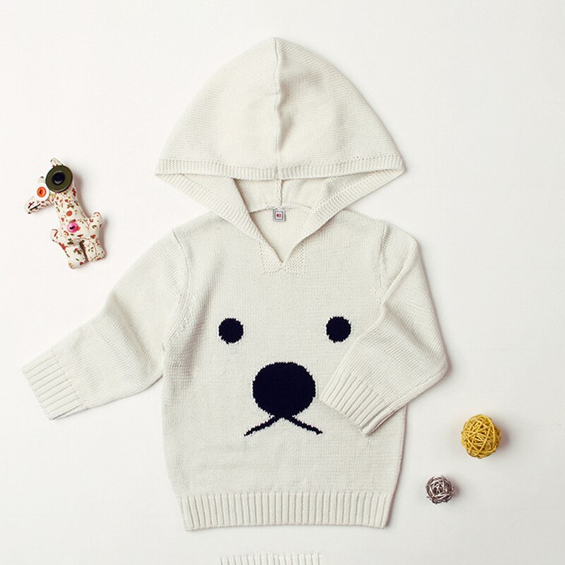 Autumn Baby Winter Children's Knit Sweaters Baby Bear Hooded Cartoon Sweater Clothing For Girls Kids Clothing: BE350 white / 18M