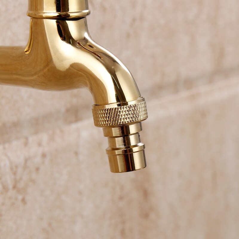 European style all copper long gold washing machine faucet wall type single cold small tap mop pool quickly turn on faucet.