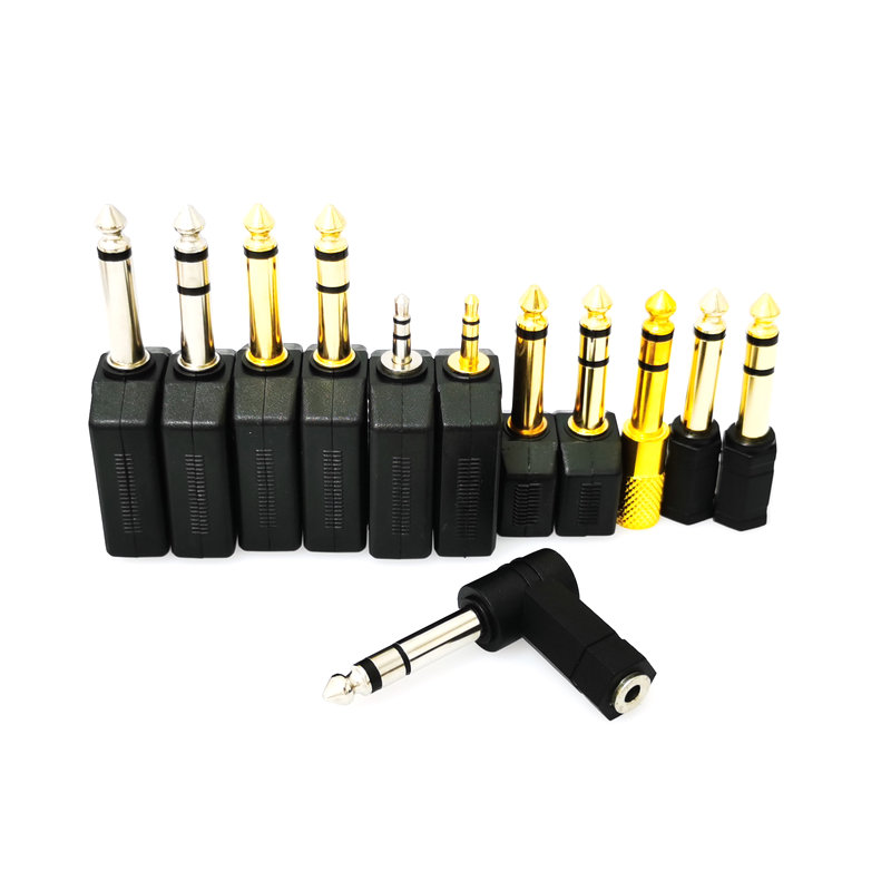 1/4 lydjack 6.35mm 3.5mm kontakter jack for hodetelefon mikrofon splitter omformer 6.3 3.5