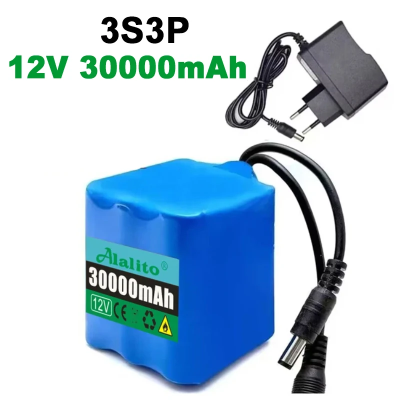 Batteria 12V 30ah 3s3p 18650 agli ioni di litio 12V 20ah-50ah DC12.6V batteria ricaricabile di grande capacità con BMS + caricabatterie
