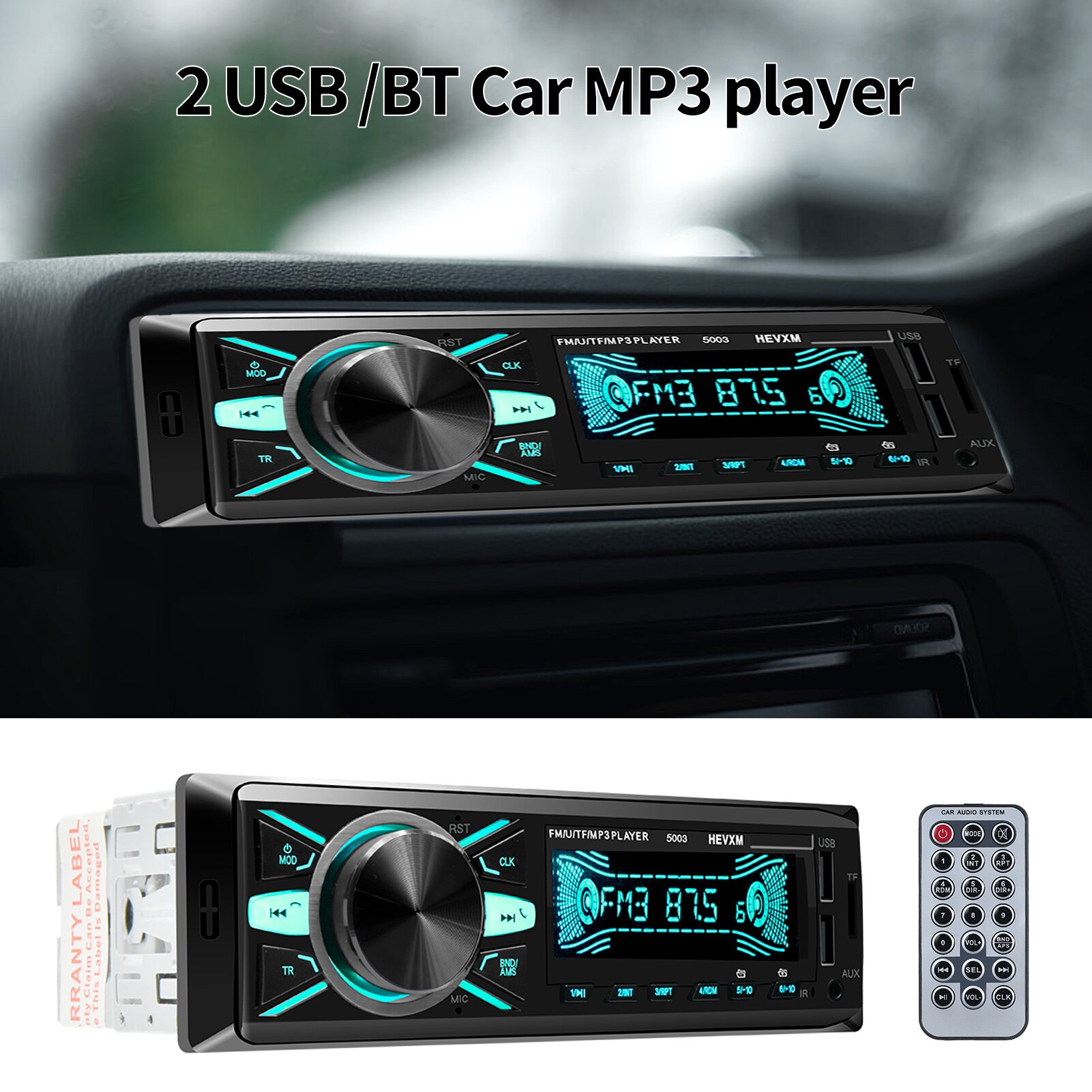 7 Colors Digital HD LCD Display Car Stereo Receiver Full View VA Car Radio/MP3/WMA/ID3 and Music Player TF Card Support 12V