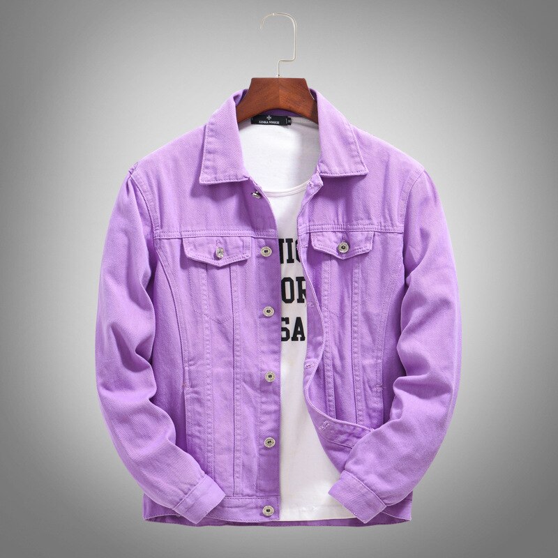 Autumn Men's Jean Jacket Slim Fit Cotton Denim Jacket Purple Orange Ripped Jean Coats Men Outwear Plus Size: 8811 purple / XXXL