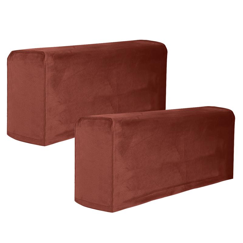 2 stk universal sofa armlæn betræk til stue elastisk armlæn beskytter ensfarvet sofapudebetræk （ 45 x 16 x 20 cm）: Kaffe