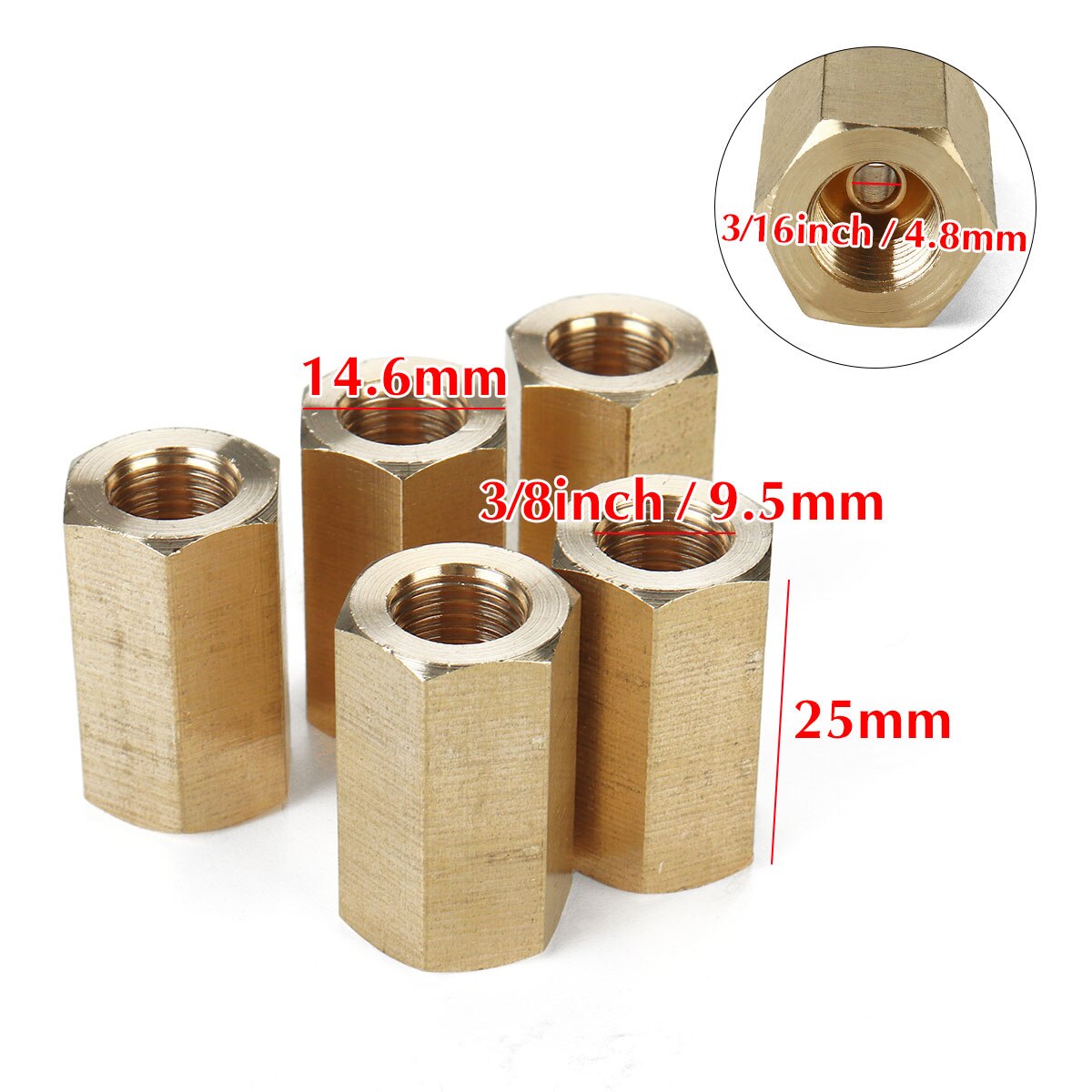 5PCS Inverted Flare Brass Brake Line Union Fitting For 3/16" OD Tube Hydraulic 3/8"-24 Threads Car Motorcycle Accessories