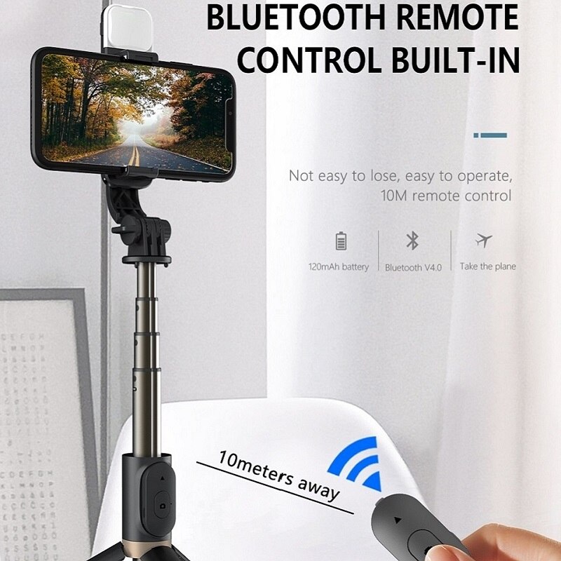 4 in 1 kabelloser bluetooth-kompatibler selfie-stick mit led-fotoleuchte, faltbarem stativ/einbeinstativ für iphone, xiaomi und huawei