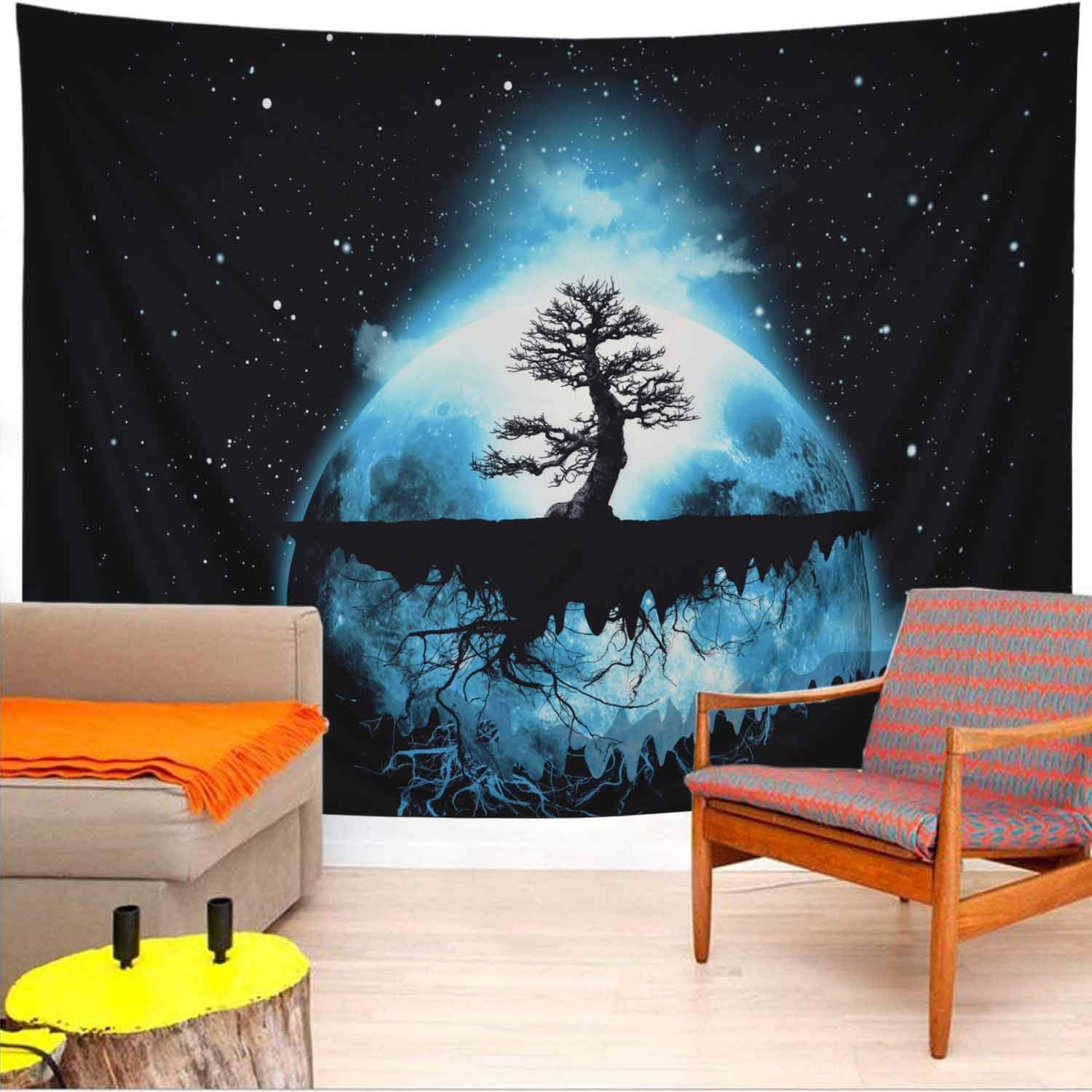 Psychedelic Tree of Life Tapestry Starry Planet with Tree Wall Hanging