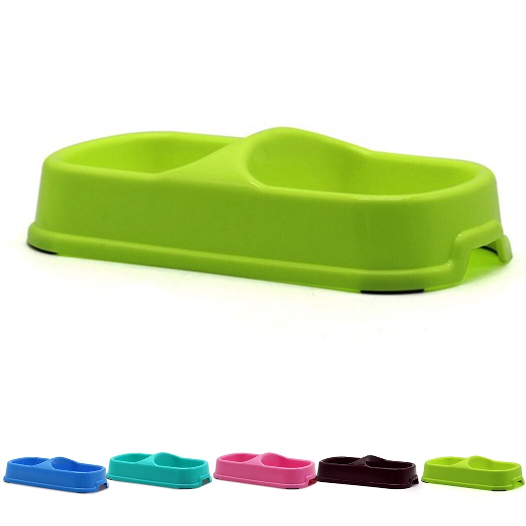1PCS Pet Bowl Anti-skid Double-bowl Pet Food Bowl Pet Feeder Bowl PP Plastic Cat Bowl Non-slip Pet Feeders for Cats