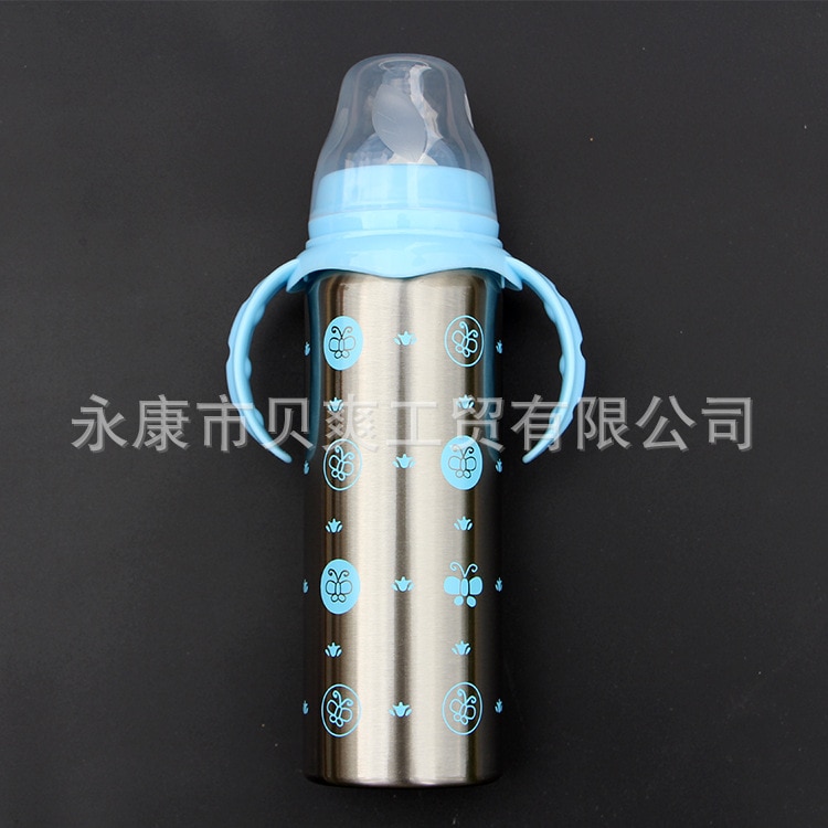Fabrikant baby rustfrit stål flaske bred diameter med håndtag sugeflaske isolering kop dobbelt flaske