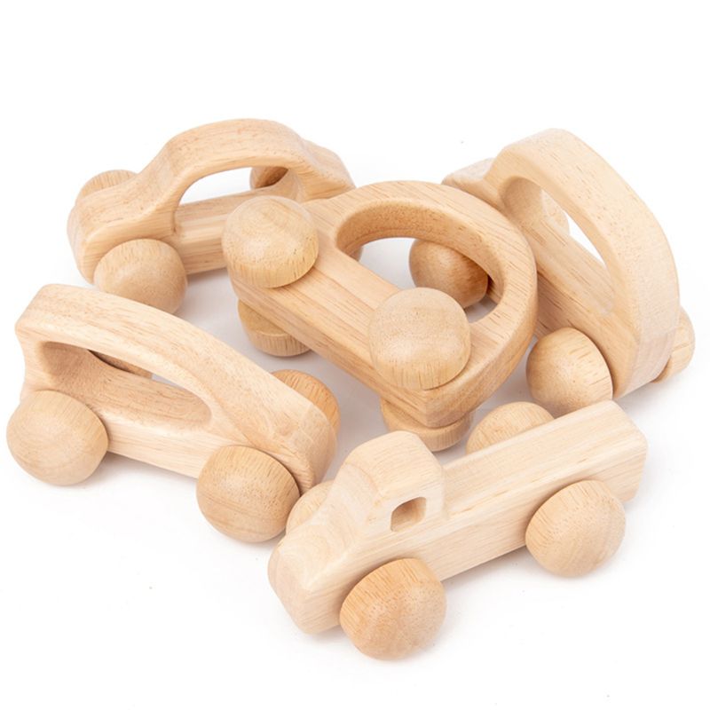 Baby Teething Wooden Car Educational Blocks Teether Infant Grasping Chewing Sensory Cartoon Puzzle Toys