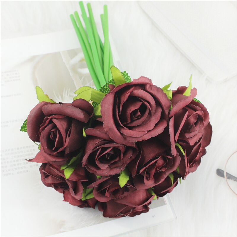 YO CHO Wedding Bouquet Roses Artificial Bridal Bouquets Wedding Accessories Bridesmaids Flowers Mariage Supplies Wedding Bouquet: wind red