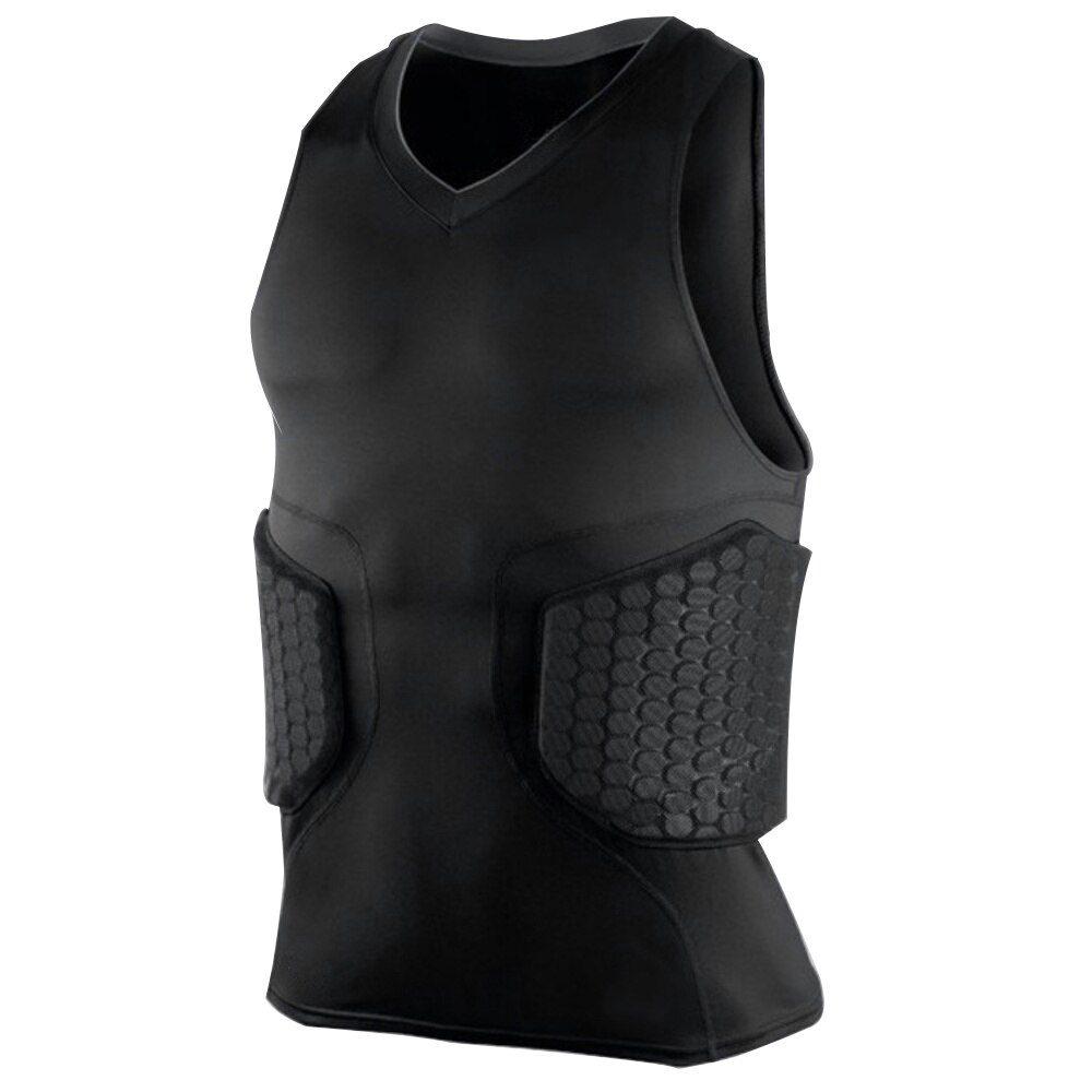 Men's Rib Protector Padded Vest Compression Shirt Training Vest with 3-Pad for Football Soccer Basketball Hockey Protective Gear