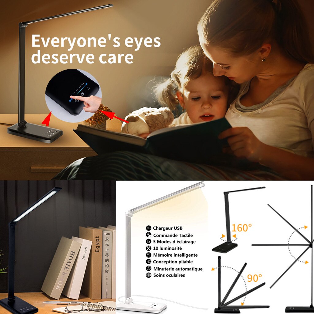 Dimmable LED Desk Smart Lamp With USB Charging Port Table Lamp For Office Light