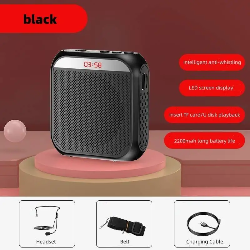 Headworn Microphone Loudspeaker Voice Amplifier Recorder Mic Speaker Audio Mini Wired Mikrofon Mike Sound Battery Kit Headset: black