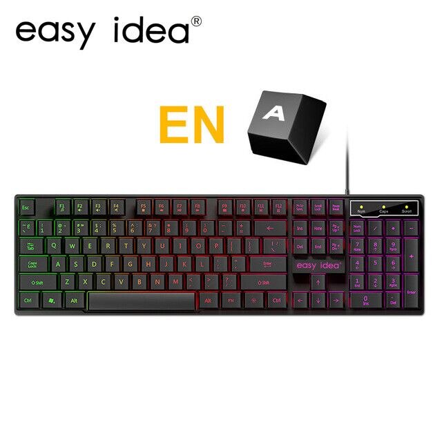 Gaming Keyboard Gamer Mechanical Imitation Keyboard Gaming RGB Keyboard with Backlight Ergonomic Key Board 104 Keycaps for PC: Default Title