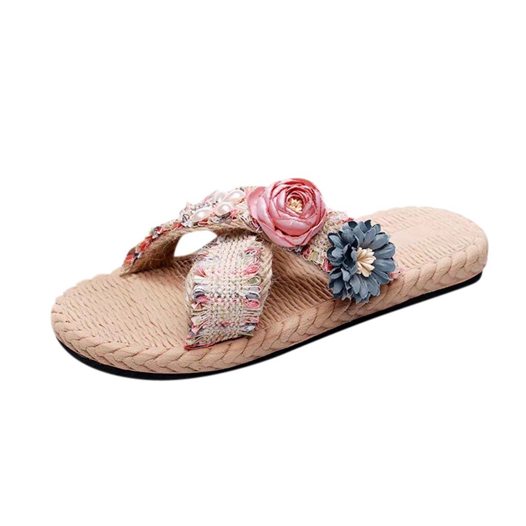 Vrouwen Bloem Strand Schoenen Zomer Antislip Meisjes Mode Strand Schoenen Vlas Vrouwelijke Bloemen Slippers Bohemian Strand Schoenen # 0706LJC