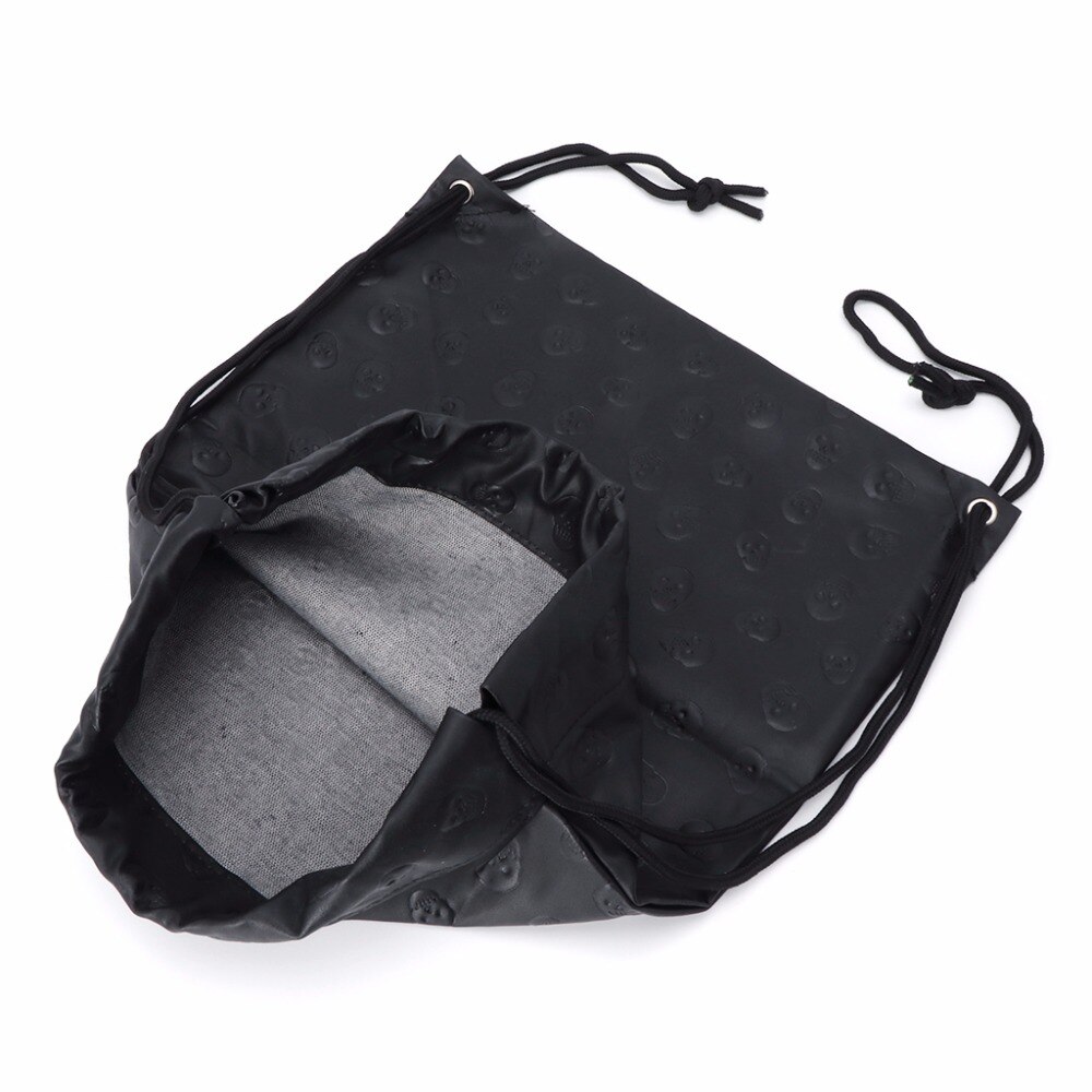 THINKTHENDO Skull Drawstring Backpack Travel Women Backpacks Shoulder Bag Unisex Black Leather Bags Casual