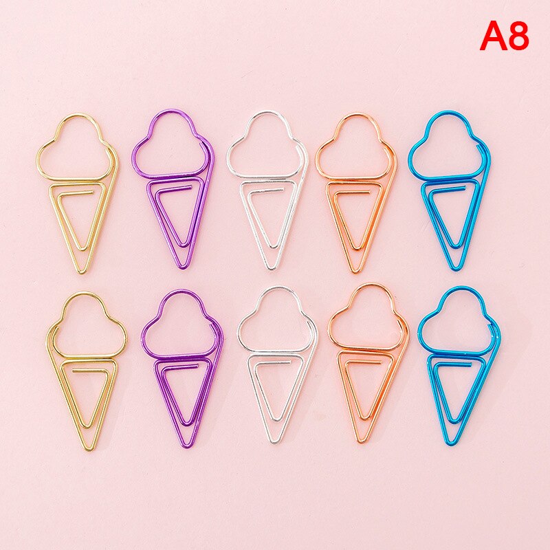 10pcs cute Cactus star Ice Cream Mini Paper Clips Kawaii Stationery Metal Clear Binder Clips Photos Tickets Notes Letter: A8