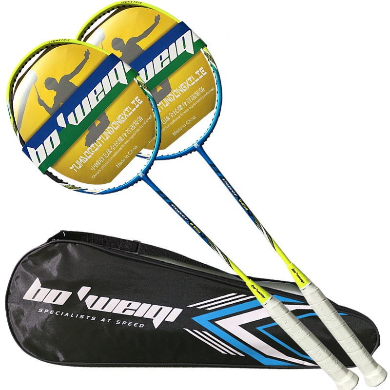 Badminton Beginner Carbon Badminton Racket Ultralight Offensive Defensive Racket Training Sport Team Racquet With Bag: Blue