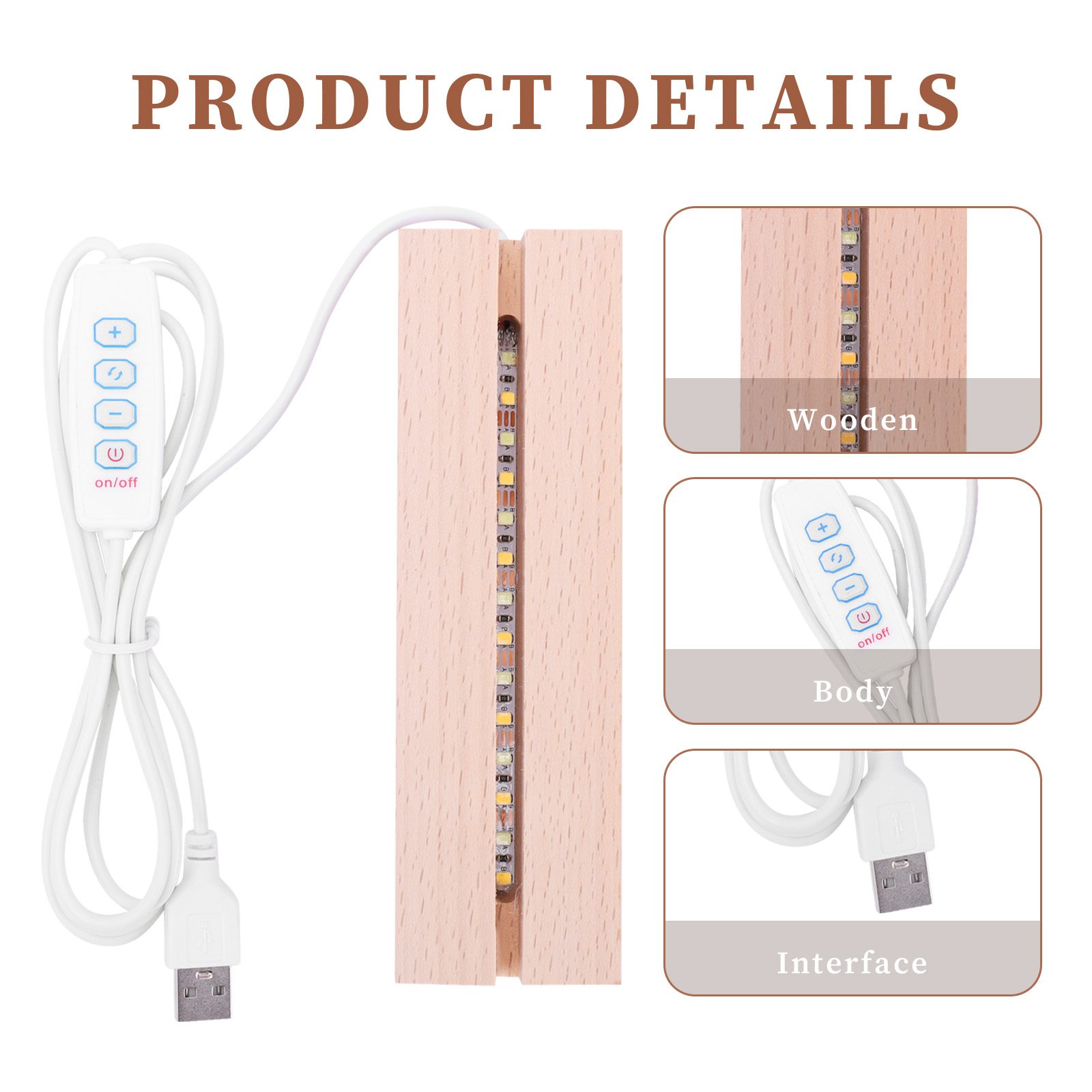 1-10pcs LED Wood Light Display Crystal Wooden Lighted Base Stand Acrylic Light Plate Base USB Wooden Base for Resin Art Lights