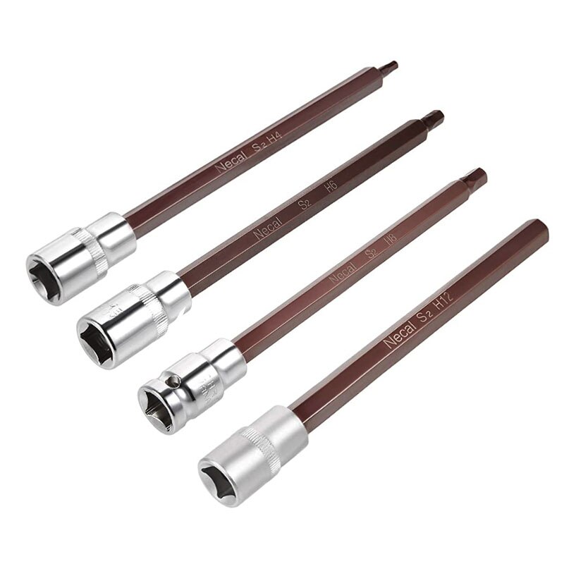 1/2" Drive x 4mm 5mm 6mm 8mm 10mm 12mm 14mm Hex Bit Socket, 200mm Long Metric, S2 &amp; Cr-V Steel