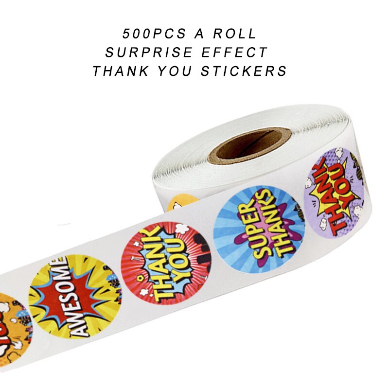 1 inch Cratoon Words Thank You Stickers 500pcs/roll Seal Labels for Teacher Reward Student Sticker Round Reward Sticker for Kids