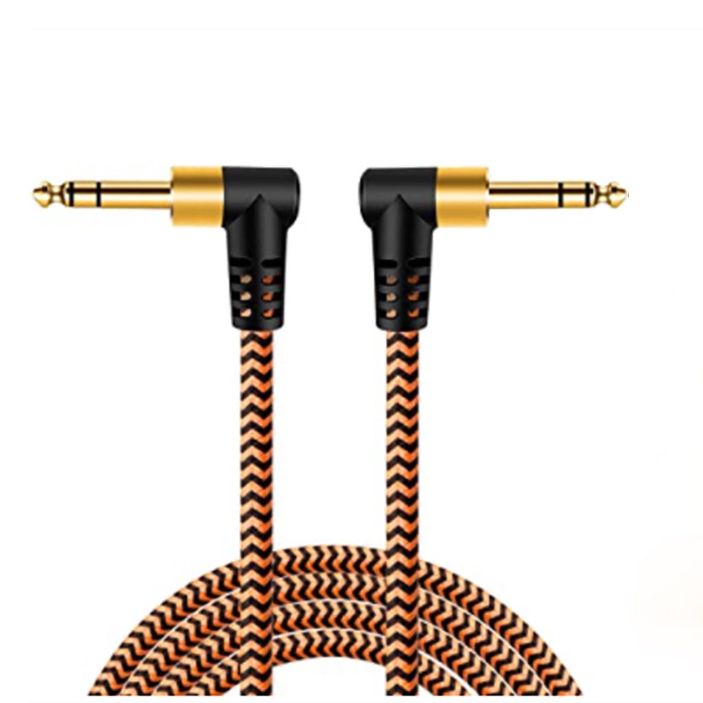 Cable de instrumento TRS de 1/4 pulgadas, Cable de interconexión de Audio estéreo con conector macho de ángulo recto de 6,35mm, Compatible con graves, teclado, mezclador, amplificador