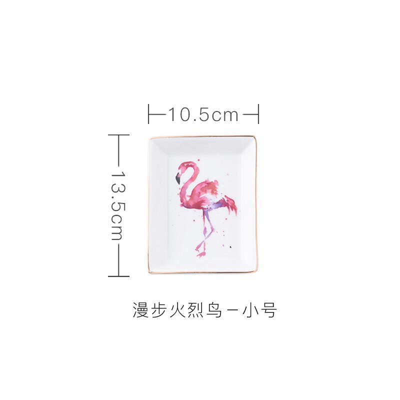 Creativity Flamingo Porcelain Square Plate Dish Ceramic Dessert Plate Ewellery Tray Storage Plate Snack Decorative Plate Set: Red