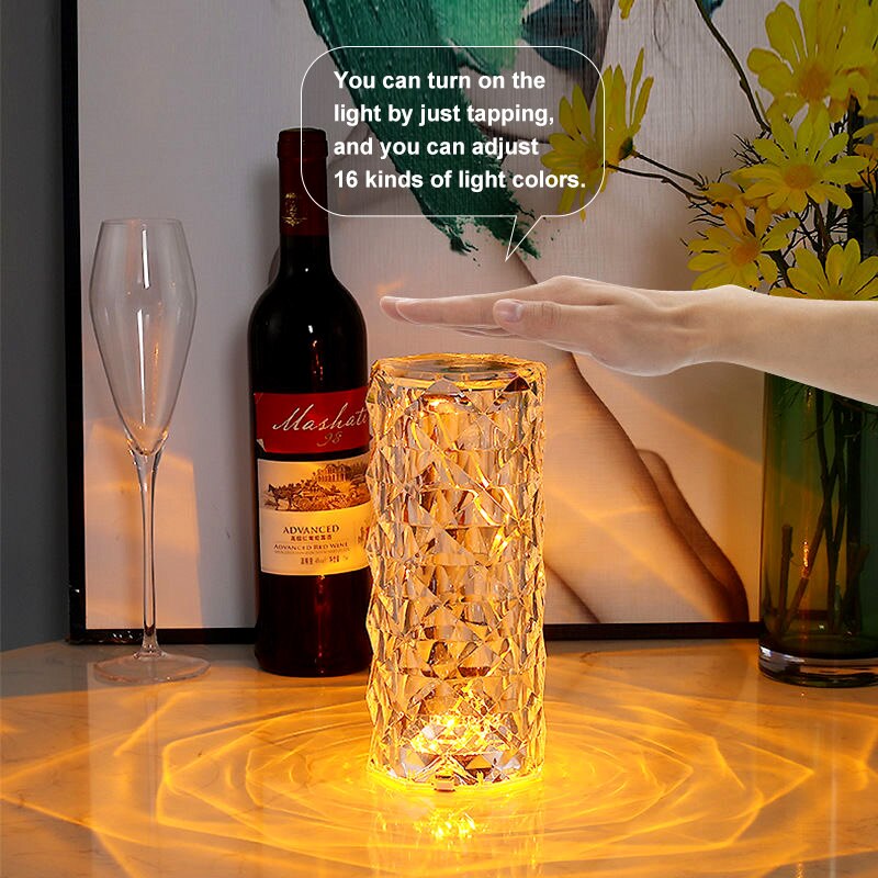 Kristallen Tafel Lamp Rose Licht Projector 16 Kleuren Verstelbare Romantische Diamant Sfeer Licht Usb Slaapkamer Touch Nachtlampje