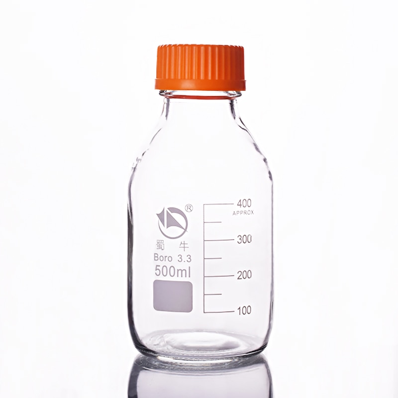 Reagens Fles, Met Gele Schroef Cover, Borosilicaatglas 3.3, Capaciteit 500 Ml, afstuderen Sample Flesjes Plastic Deksel