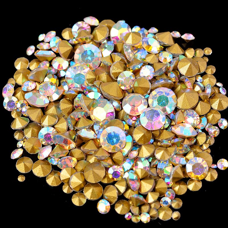 SS2-SS22 Mix Grootte 6Gram 200-400Pcs Alle Kleuren Kegel Point Rhinestone Voor 3D Nail Art Diy Sieraden applique Accessoires Decoratie: clear ab