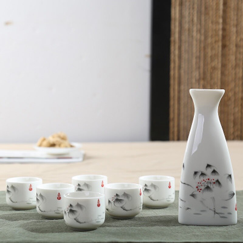 7 st/set keramik keramik sake kopp kanna japan vinglasset vinskål litet keramiskt vinglas: Stil 4