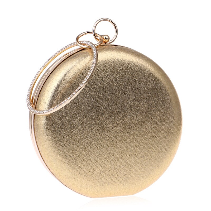 Sacs à main avec anneau et diamants pour femmes, pochette de soirée à poignée ronde, sacs à bandoulière à chaîne pour femmes, sac en argent pour maquillage circulaire de fête