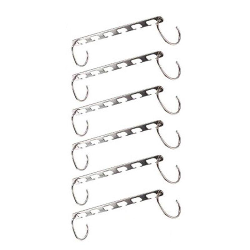 2/4/6 Uds. Colgadores de ropa de Metal para ahorrar espacio organizador de ropa antideslizante ganchos para estantes prácticos para ropa: 6pcs