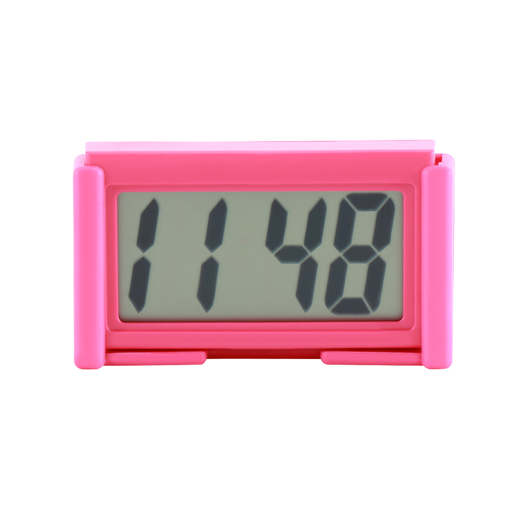 Self-Adhesive Time Clock Mini Small Bracket Desk LCD Display Digital Vehicle with Calendar LCD Screen: red