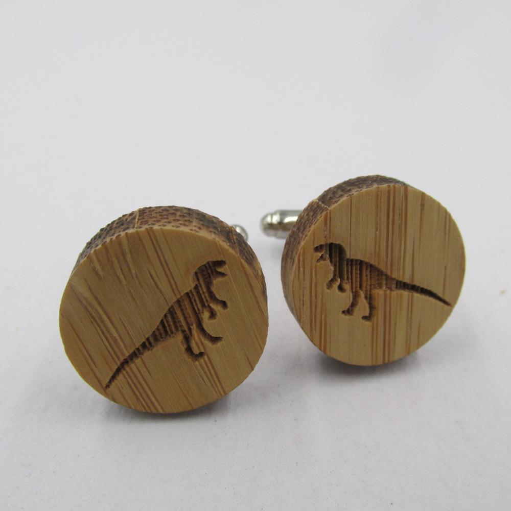 Moda Abotoaduras Para Os Homens de Madeira Dinossauro Animal Cervos Lobo Bat Cuff Link Acessório Do Casamento: dinosaur