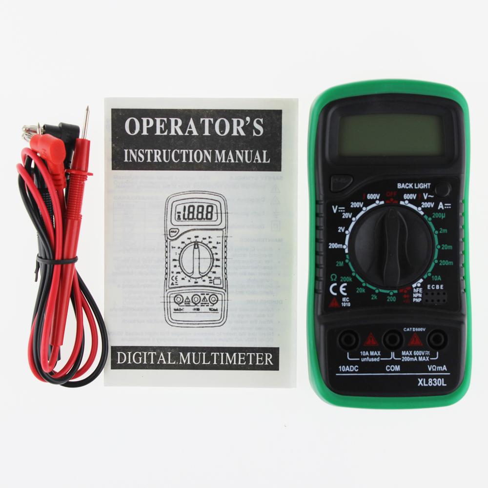 XL830L DT830B High Safety AC/DC Multimeter LCD Digital Volt Amp Ohm Tester Meter Voltmeter Ammeter Overload Protect With Probe: XL830L Green