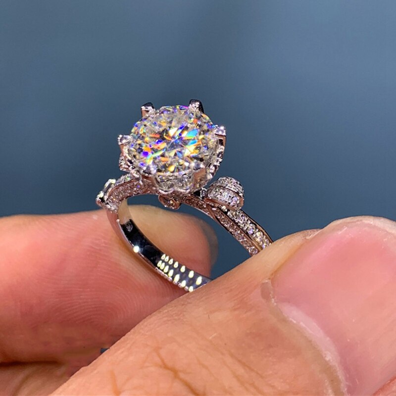 Luxe Diamanten Bruiloft Engagement Ringen Voor Bruid Zilveren Kleur Ringen Vrouwen Fijne Sieraden