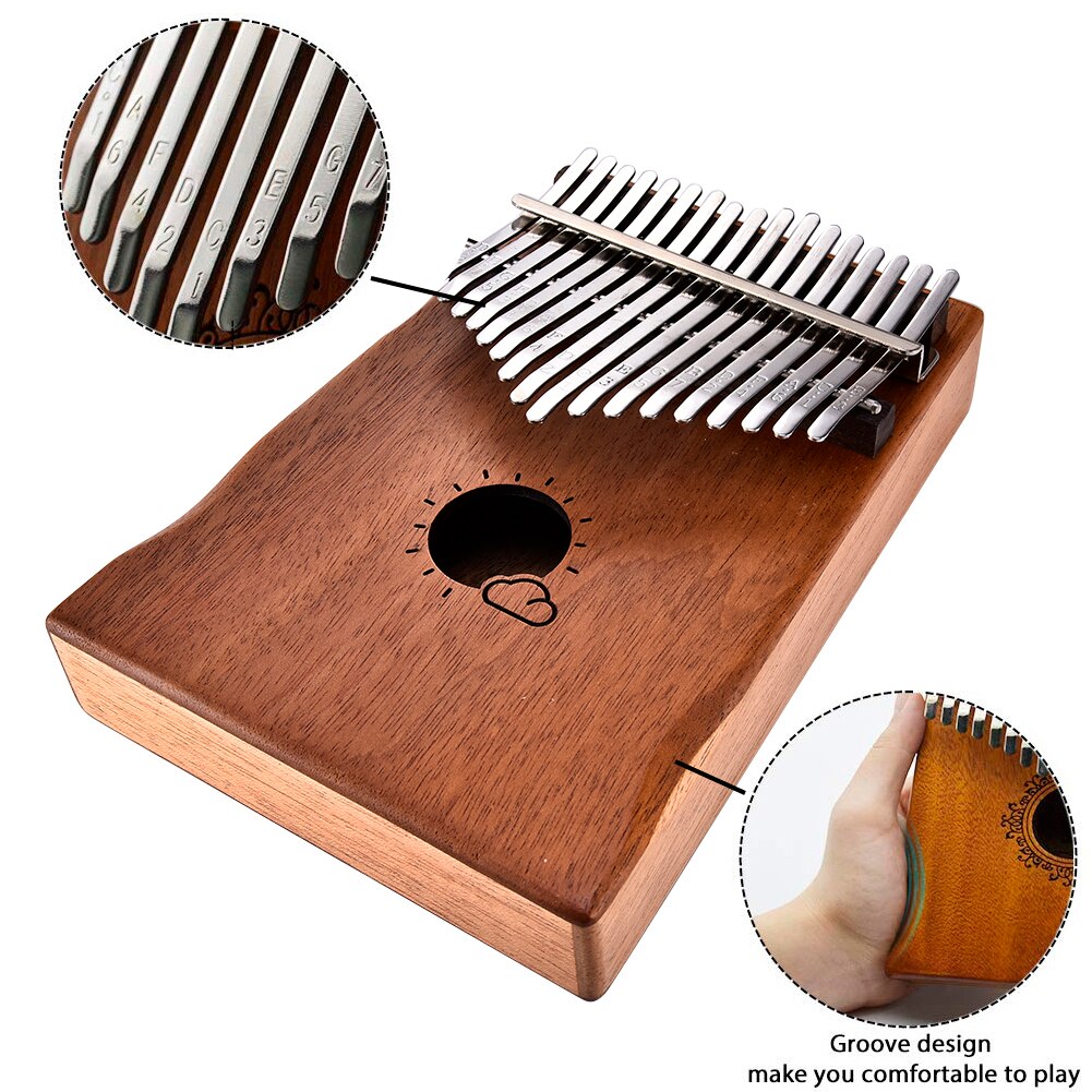Piano Kalimba de 17 teclas de pino macizo africano de caoba, dedo pulgar, juego de Piano con guitarra, instrumentos musicales de madera, para chico