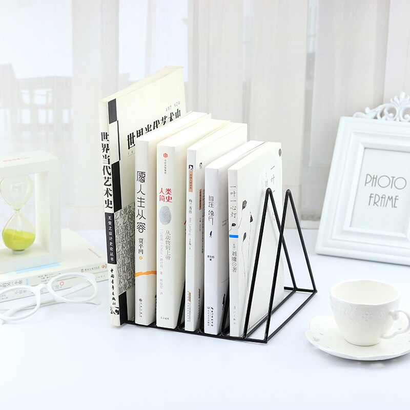 1 Pc Nordic Metal Bookends Shelf Holder Triangle 9 Grid Wrought Iron Desktop Storage Rack Bookshelf File Magazine Rack Organizer