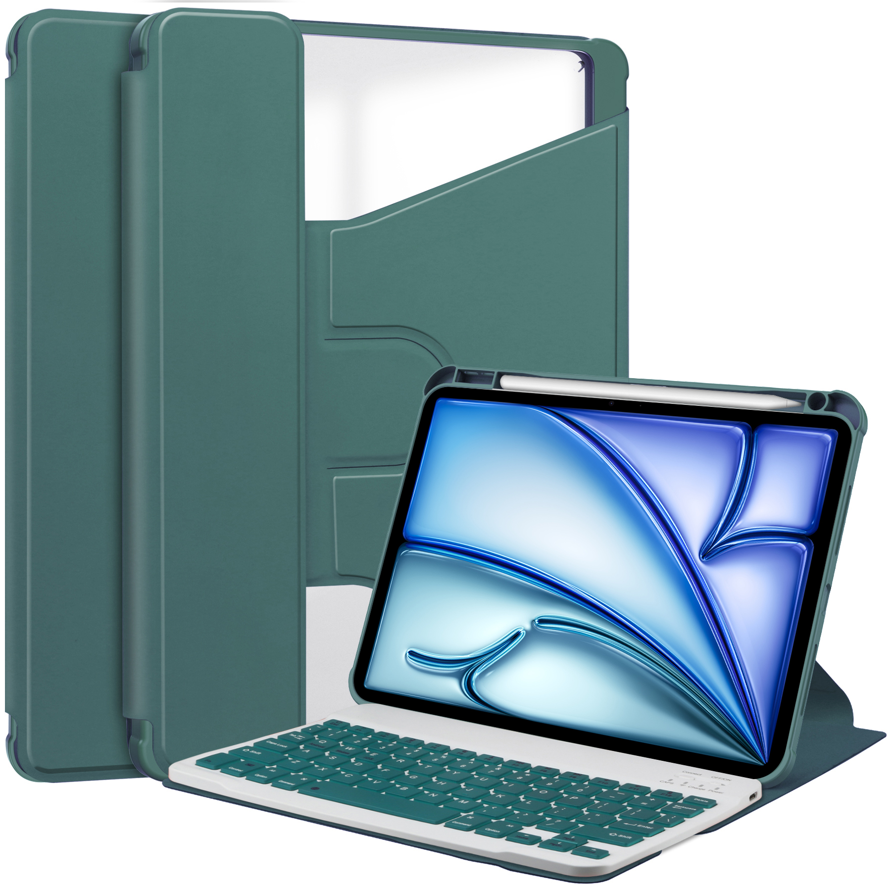 Tablethoes voor Ipad Air 13 2025 2024 Tablet Transparant 360 ° roterend toetsenbord lederen hoes: Ipad Pro 11 / green