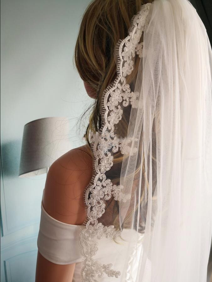 court voile de mariée ivoire Tulle dentelle bord femmes voile de mariage avec peigne une couche 100 CM
