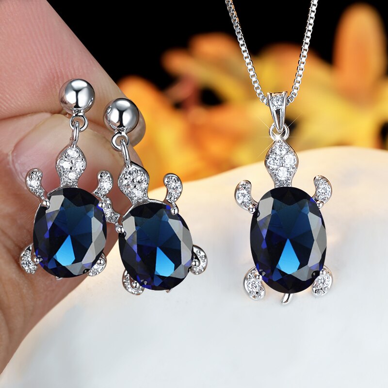 Regenboog Opaal Grote Ovale Steen Zee Schildpad Sieraden Sets Multicolor Crystal Tortoise Kettingen Oorbellen Voor Vrouwen Wedding Bridal Sets: Blue