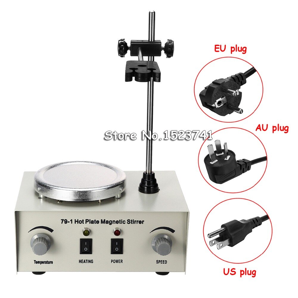79-1 110/220V 250W 1000ml Plate Magnetic Stirrer Lab Heating Dual Control Mixer US/AU/EU No Noise/Vibration Fuses Protection