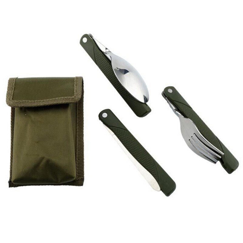 3 st/set hopfällbara bestick i rostfritt stål servisset bärbara utomhusbestick set camp picknick bestick