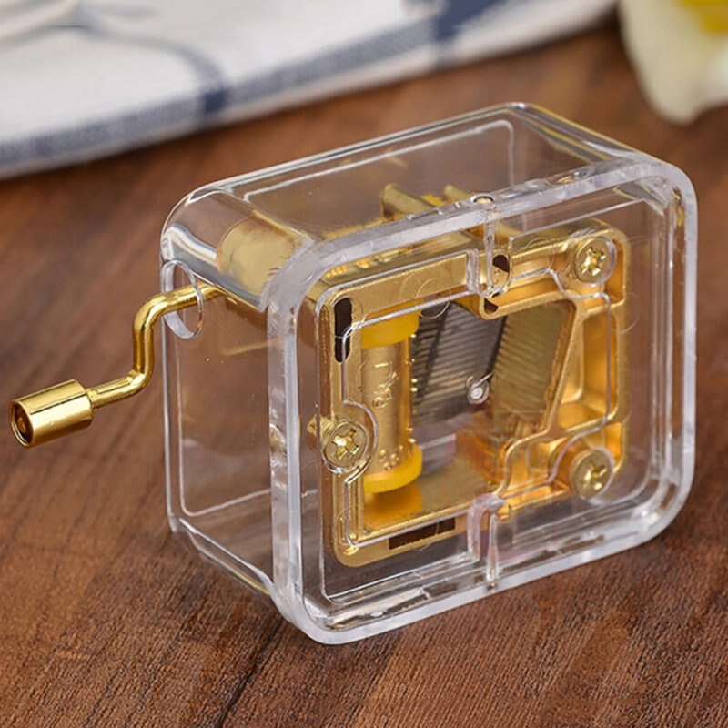 Music Box Lovely Exquisite Clear Acrylic Square Gold Hand Cranked Gurdy 18 Note Happy Birthday Music Box Play Castle In The Sky