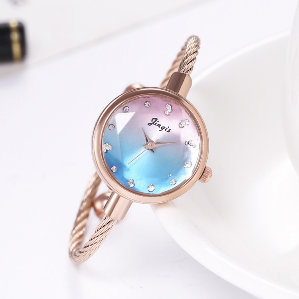 Dameshorloge met stalen draadkoord, retro, klein, fris, gradiënt, studentenhorloge
