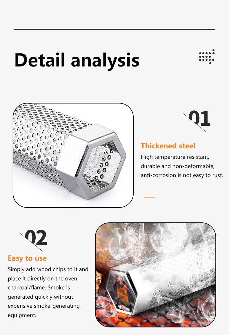 1pc Stainless Steel Smoker Tube BBQ Wood Pellet Smoke Box Charcoal Grill Meat Rhombus BBQ Grill Accessories Cold Smoke Generator