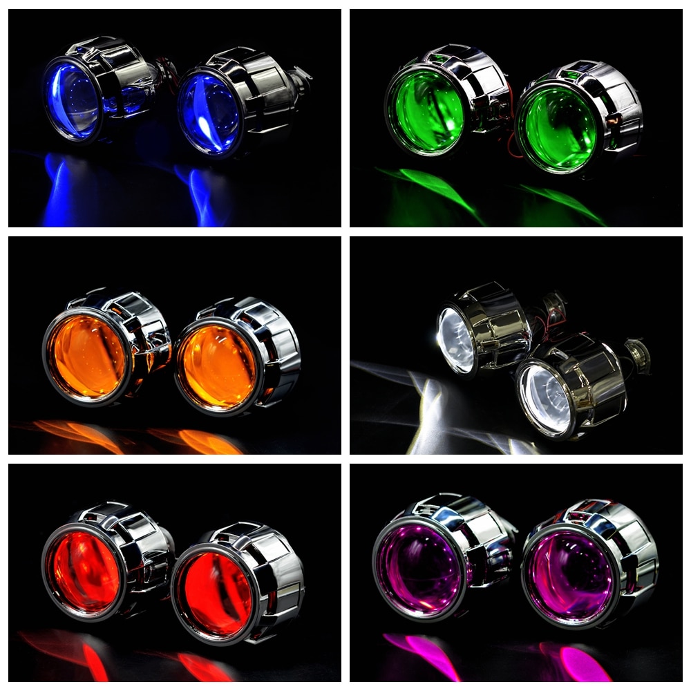 2Stck 2,5 Zoll Bi Xenon versteckt Projektor Objektiv Silber Leichentuch Dämon Augen passen H1 Xenon LED Birne nachrüsten H4 h7 Motorrad Auto Scheinwerfer